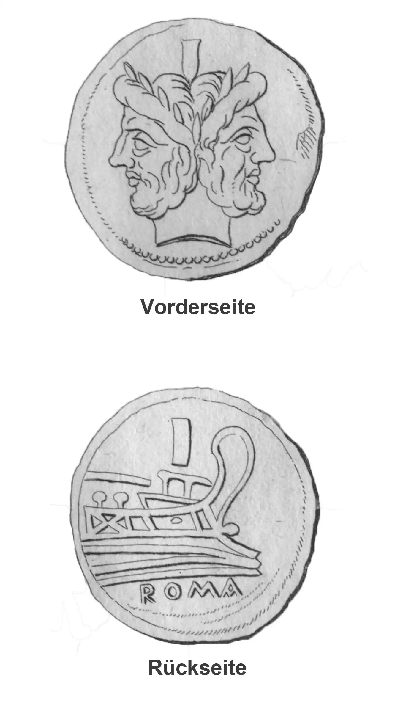 Ein Radierdruck eines römischen republikanischen As
