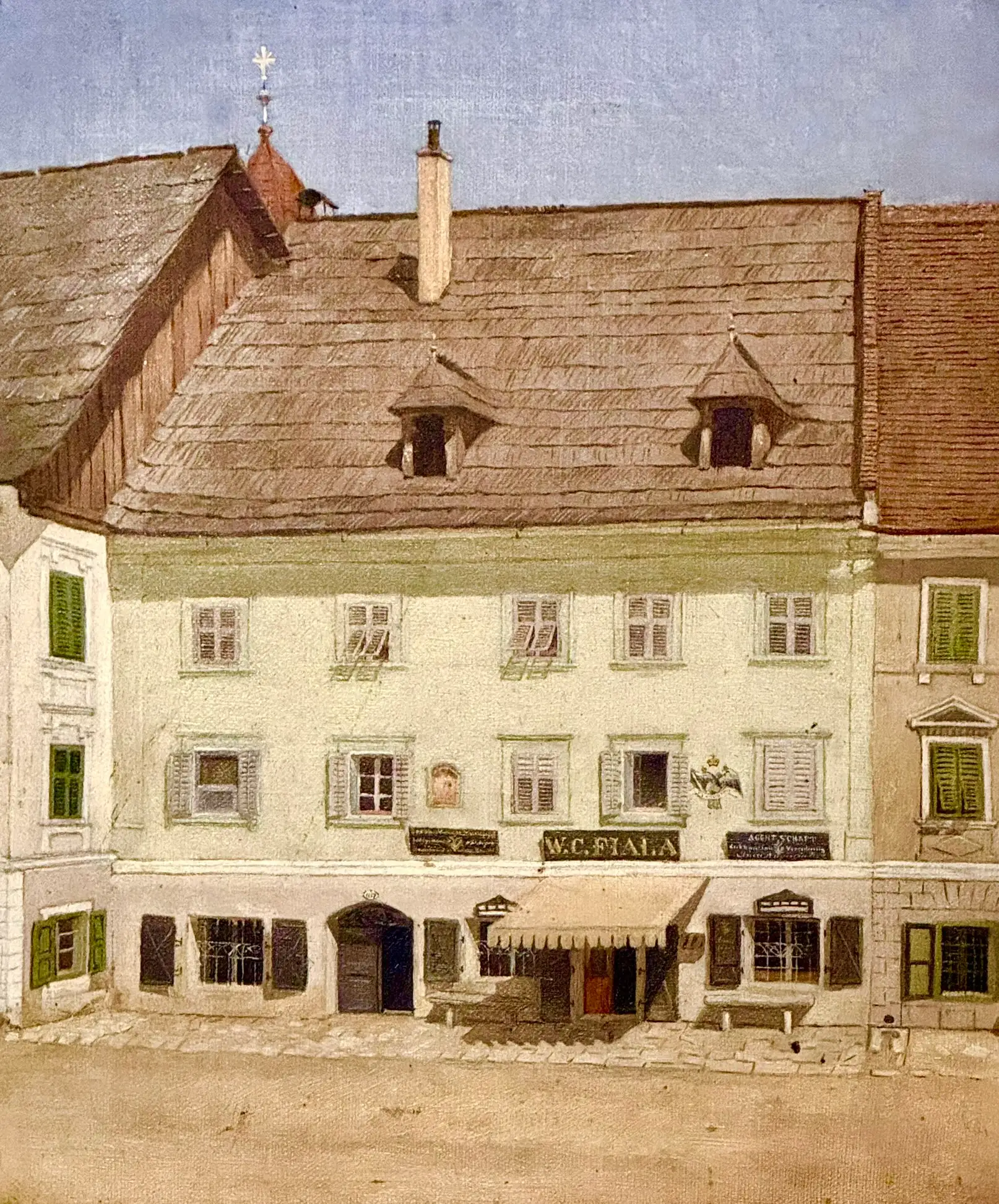 Hauptplatz und Stadthaus (Hauptplatz 17) | Öl auf Holz | Mitte 19. Jahrhundert